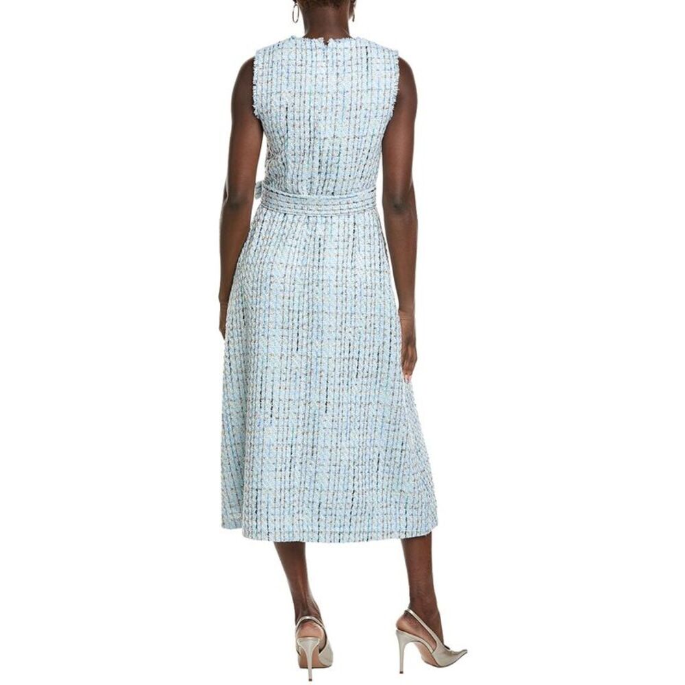 Anne Klein Womens Fringed Tweed Midi Dress, Blue - Picture 2 of 3